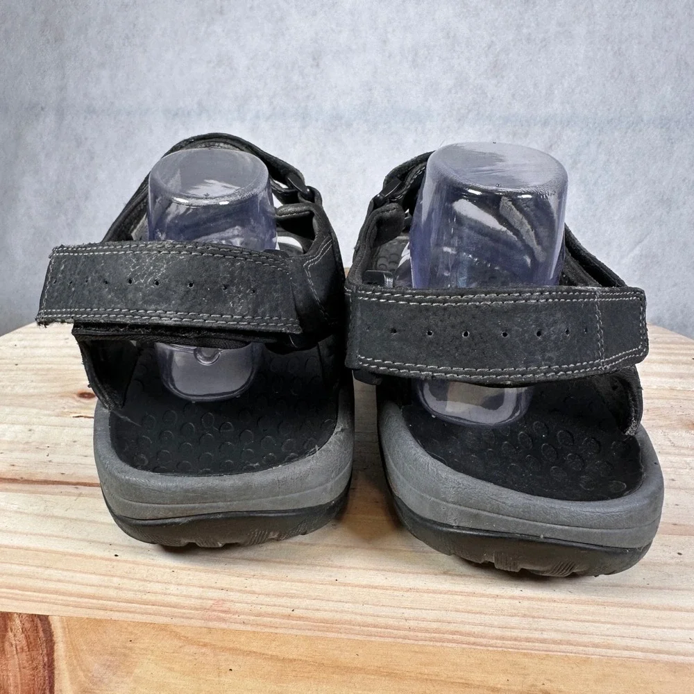 Vionic Bryce Sandals Mens 14 Black Good Leather Triple Strap Orthotic Walking
